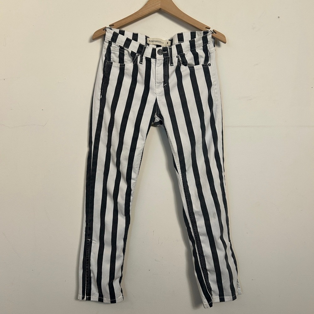 Kosiuko Denim Striped Jeans Black‎ White Beetlejuice Size S